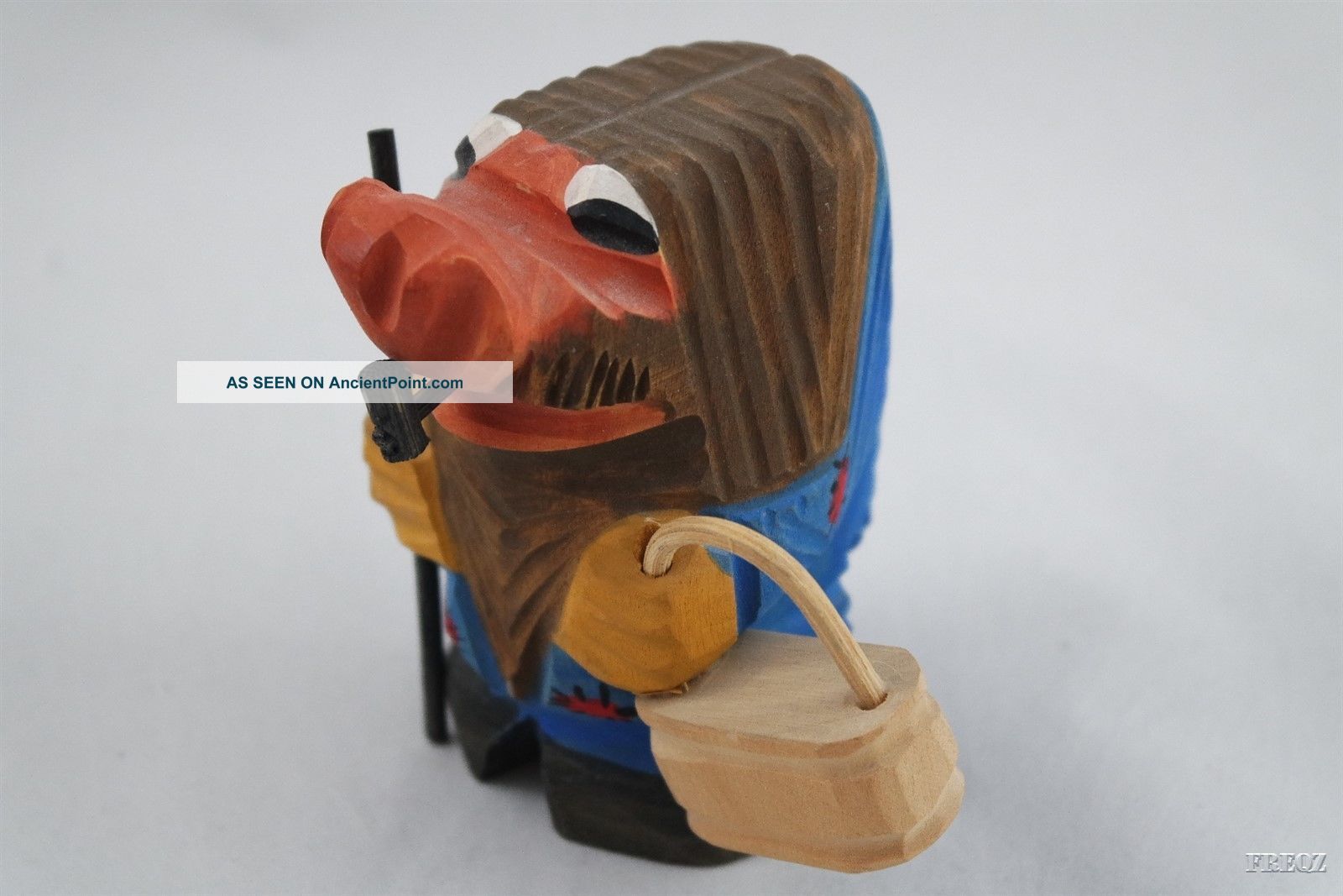 Hand Craved Germany Wooden Figure With Basket Pipe And Cane Carved Figures photo