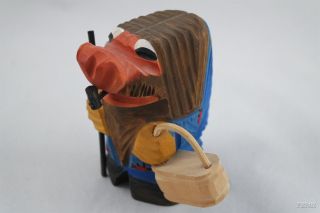 Hand Craved Germany Wooden Figure With Basket Pipe And Cane photo