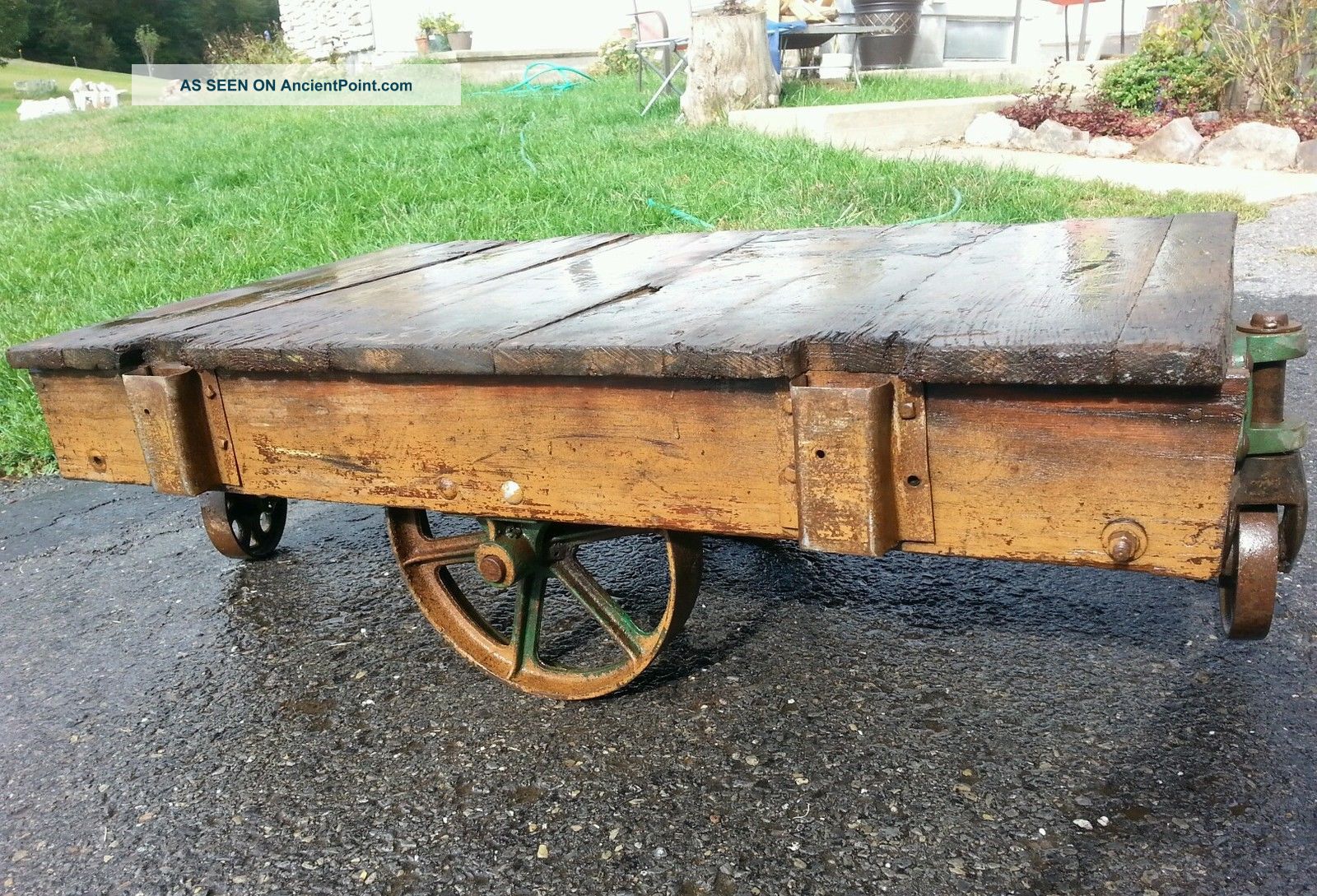 Antique Vtg Industrial Railroad Factory Cart Cast Iron Metal Wheels - Steampunk Other Mercantile Antiques photo