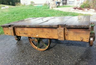 Antique Vtg Industrial Railroad Factory Cart Cast Iron Metal Wheels - Steampunk photo