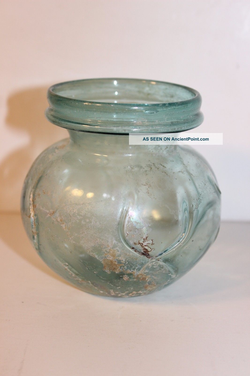 Antique Roman Iridescent Art Glass Vase Vessel,  3 7/8 