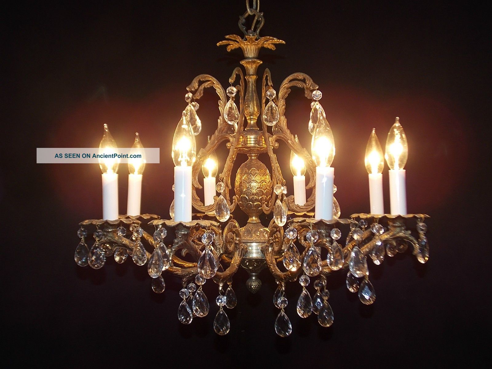 8  Crystal Ornate french Brass crystal  & Lite Pineapple Chandelier antique French  chandelier Antique