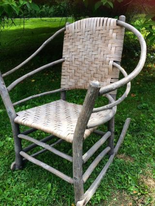 Old Hickory Chair Company Rustic Wicker Grey Wood Hoop Rocking Chair photo