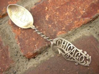 Vintage Chicago 1893 The Worlds Columbian Exposition 925 Souvenir Spoon 4in (7g) photo