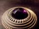 Large Victorian Round Cloak Button Purple Gem Brass & Amethyst? One 1/2 