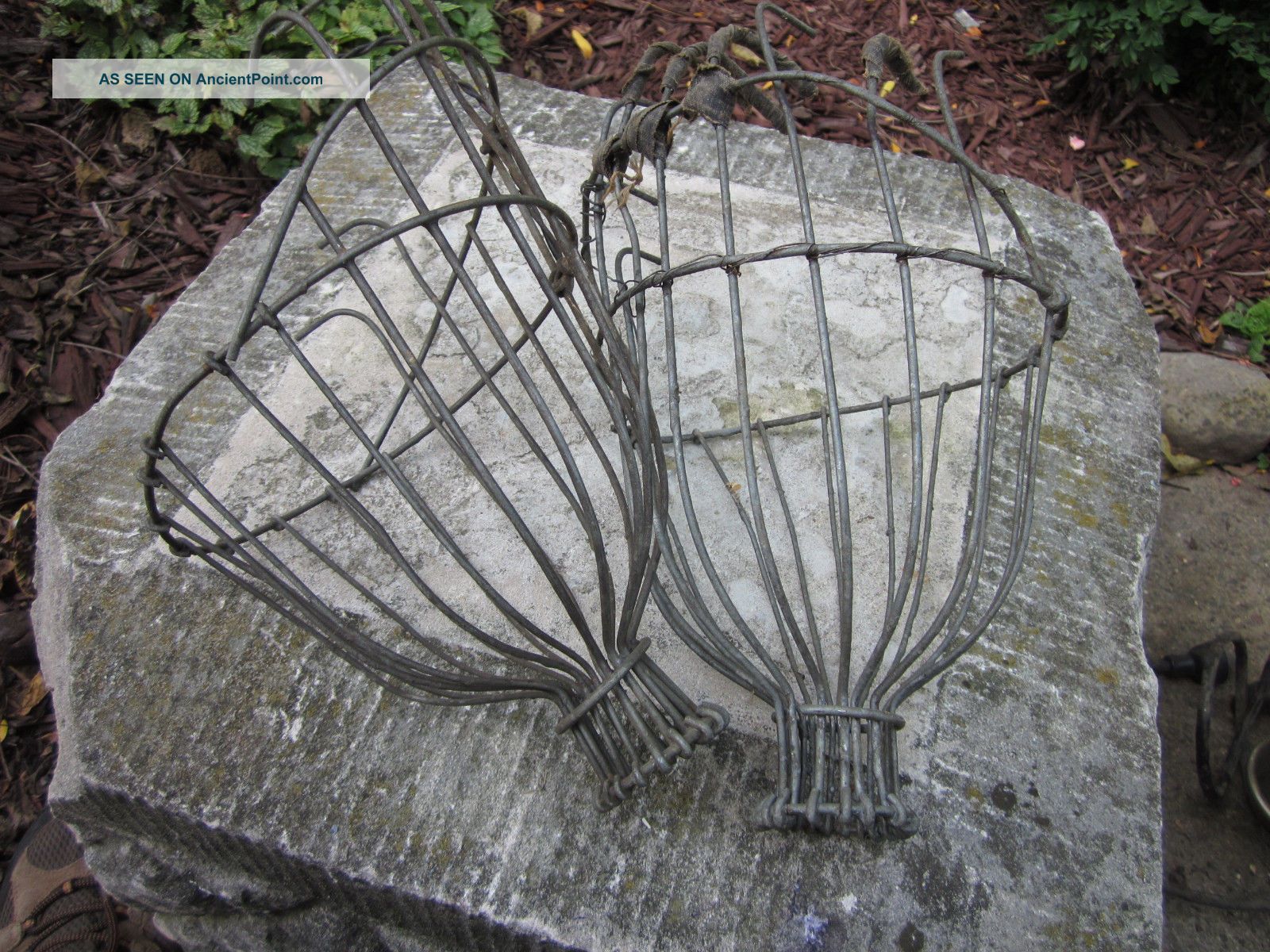 2 Primitive Wire Basket Apple Pickers Fruit Tree Harvest Primitives photo