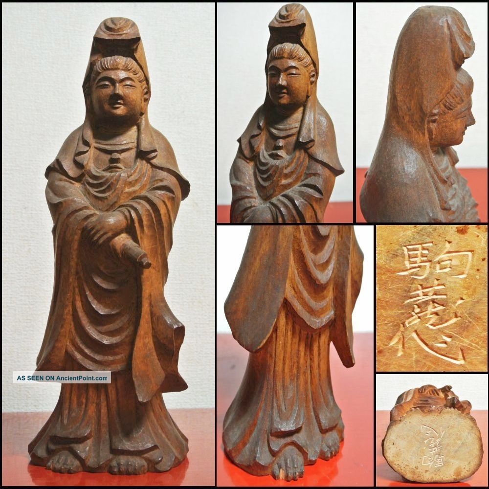 Fine Japanese Kannon Guan Kwan Yin Zen Ittobori One Wood Sculpture Statue Enku Statues photo
