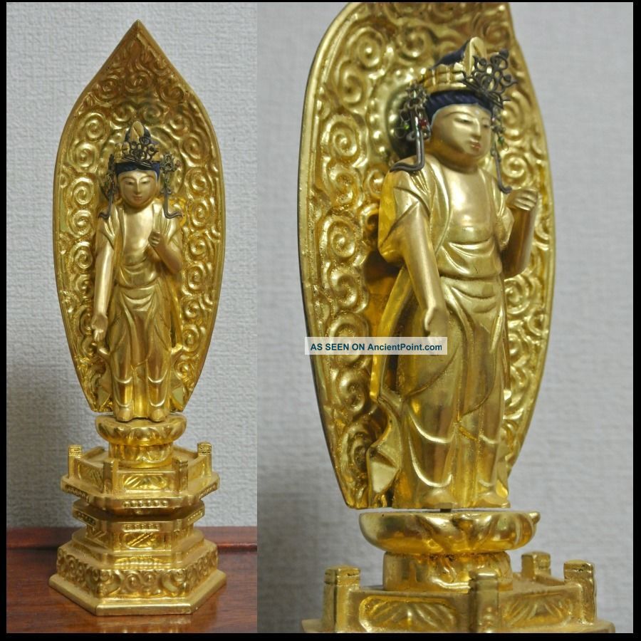Japanese Butsudan Altar Gilt Wood Kannon Bosatsu Guan Kwan Yin Buddha Zen Statue Statues photo