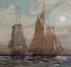 Antique Victor Casnelli Moonlit Twilight Seascape Sailboat Watercolor Painting Other Maritime Antiques photo 3