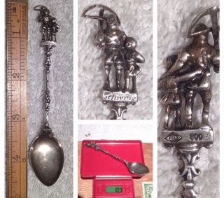 Antique Rmz 3d Figure Bow Hunter Son Schweiz 800 Silver Souvenir Spoon 10g Rare photo