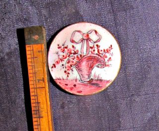 Antique Victorian Hand Painted Enamel Button Basket Of Flowers photo