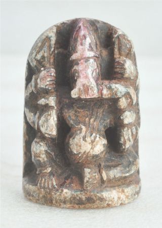 1850s Indian Antique Hand Carved Black Stone God Ganesha Idol Figurine photo