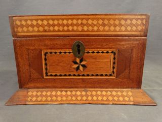 19thc Antique Arts & Crafts Era Marquetry Inlaid Wood Dresser Caddy Jewelry Box photo