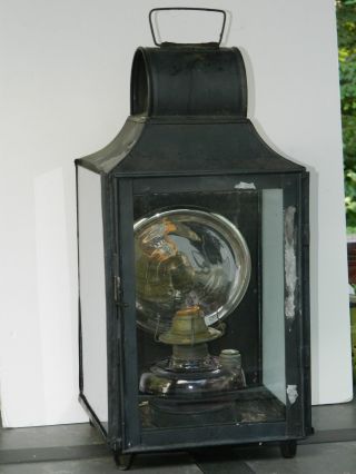 Antique Tin Lantern Mercury Glass Reflector F.  O.  Dewey & Son Amythest Font photo