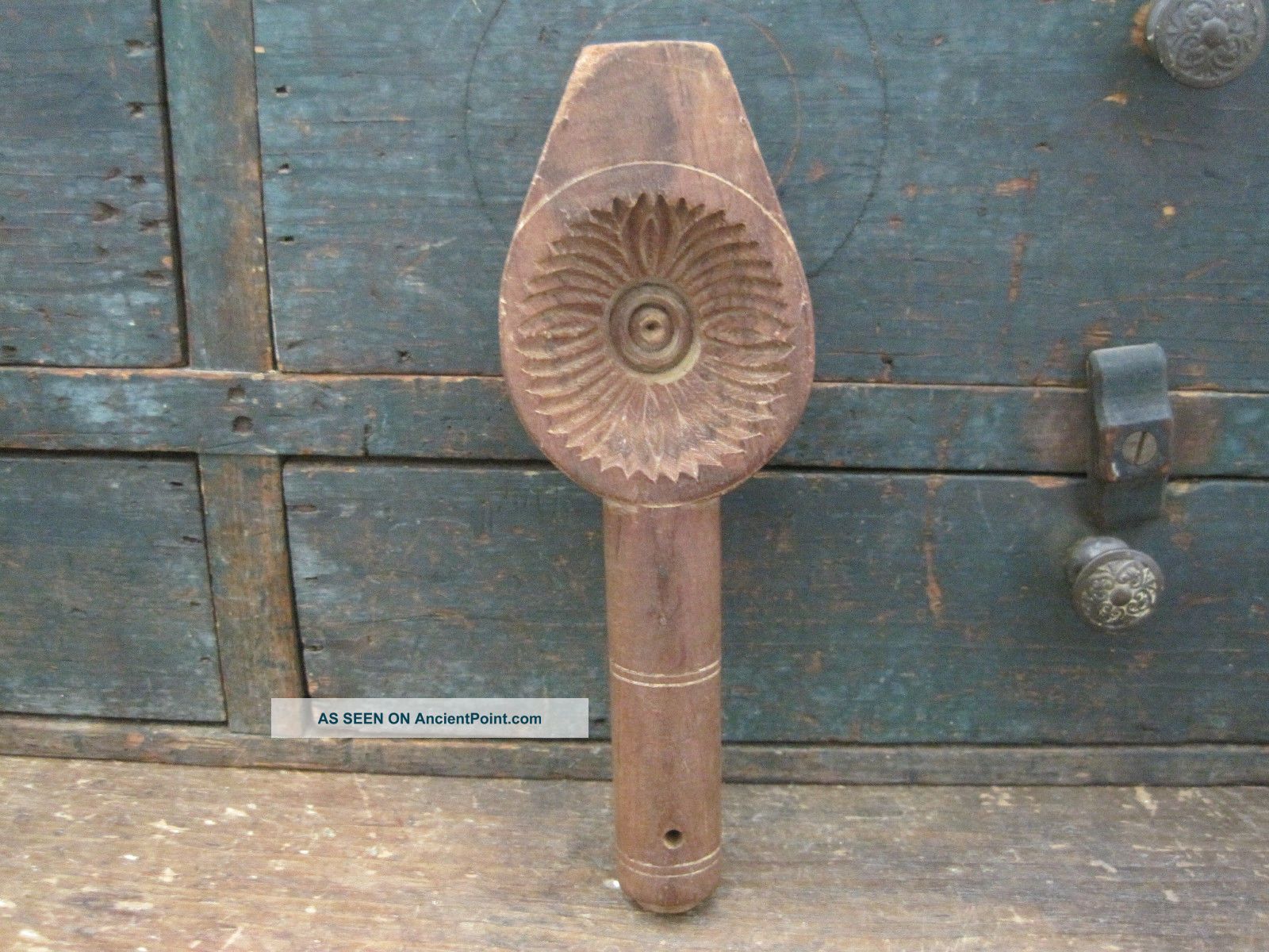19th Century Hand Made Carved Wood Butter Press Great Primitive Country Find Primitives photo