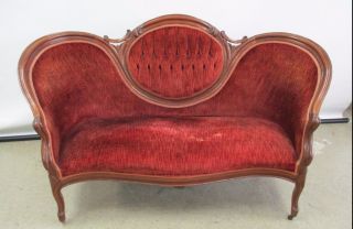 Antique 1930 - 40 ' S Camel Back Style Sofa Victorian Velvet Fabric Sofa Couch photo