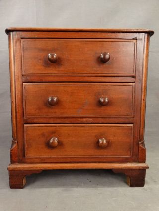 19thc Antique Miniature Small Salesman Sample Table Top Wood Chest Of Drawers photo
