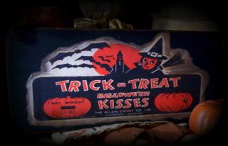 Primitive Antique Vintage Style Wood Sign - Halloween Witch Trick Or Treat Candy photo