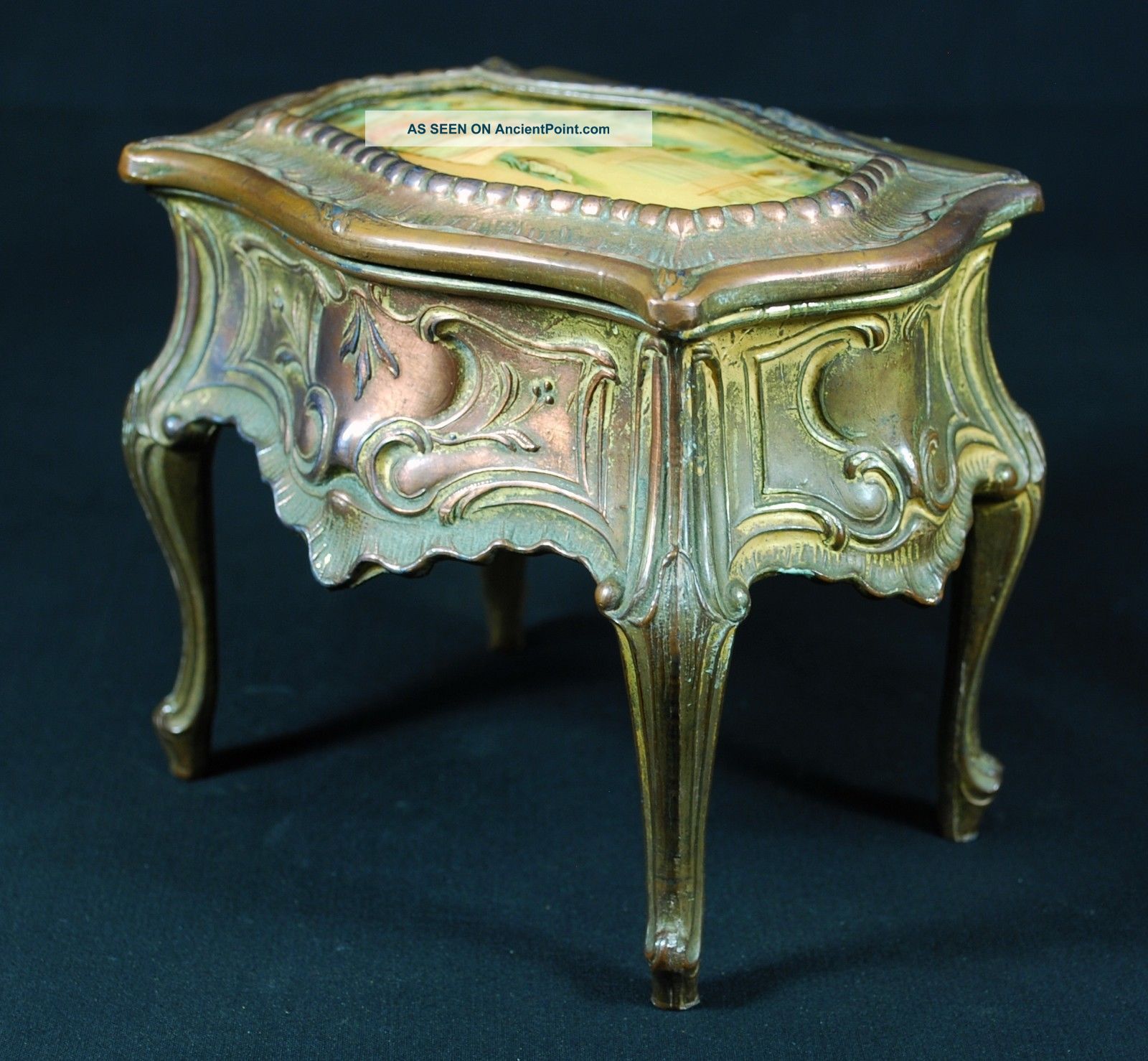 Antique Napoleonic Age Decorated Metal Trinket Box,  Circa 1800 - 1820 Primitives photo