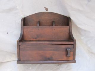 Country Vintage Wooden Drawer Caddy Basket Mail Organizer photo