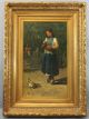 19thc Antique David De La Mar Dutch Genre Portrait Oil Painting Girl W/ Chickens Primitives photo 1