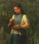 19thc Antique David De La Mar Dutch Genre Portrait Oil Painting Girl W/ Chickens Primitives photo 2