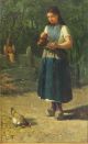 19thc Antique David De La Mar Dutch Genre Portrait Oil Painting Girl W/ Chickens Primitives photo 3
