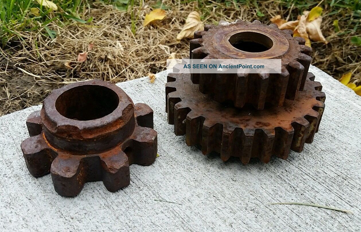 2 Vintage Industrial Machine Age Decor Steel Gears Steampunk Altered Art Other Mercantile Antiques photo