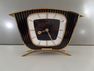 Vintage German Design Desk Clock Urgos Mechanical W.  Gong Brass Mid Century 50s photo