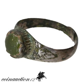 Intact Adjustable Size Unknown Civilization Silver Ring With Glass Stone photo