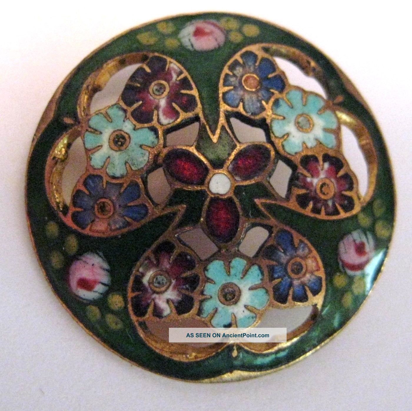 Antique Champleve Enamel On Pierced Brass Gullioche Flower Buttons photo