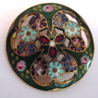 Antique Champleve Enamel On Pierced Brass Gullioche Flower photo
