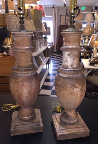 Pair Antique Italian Terra Cotta Balusters Made Into Lamps photo
