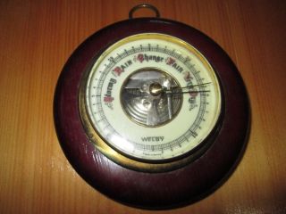 Welby Weather Barometer German Made Cherry Wood & Brass Frame 1930s? 5 