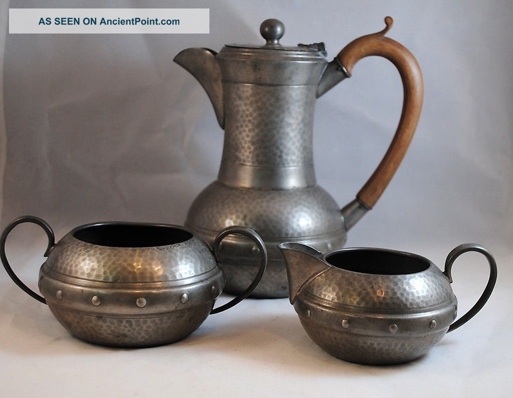 W & Co.  Homeland English Arts & Crafts Pewter Coffee Pot Creamer & Sugar Arts & Crafts Movement photo