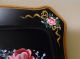 4 Vintage Black & Gold Mid Century Shabby Floral Flower Metal Tv Snack Lap Trays Metalware photo 10