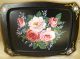 4 Vintage Black & Gold Mid Century Shabby Floral Flower Metal Tv Snack Lap Trays Metalware photo 3