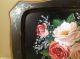 4 Vintage Black & Gold Mid Century Shabby Floral Flower Metal Tv Snack Lap Trays Metalware photo 4