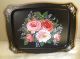 4 Vintage Black & Gold Mid Century Shabby Floral Flower Metal Tv Snack Lap Trays Metalware photo 6