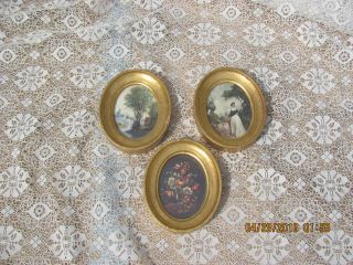 3 Vtg Italian Florentine Gold Gilt Tole Wood Victorian Look Small Picture Frame photo