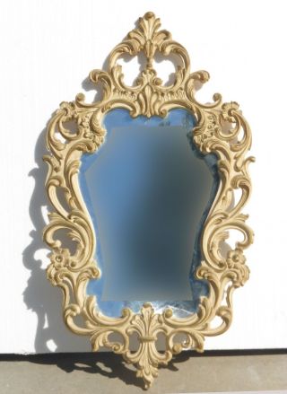 Vintage Syroco Rococo French Provincial Scrolls White Wood Wall Mantle Mirror photo