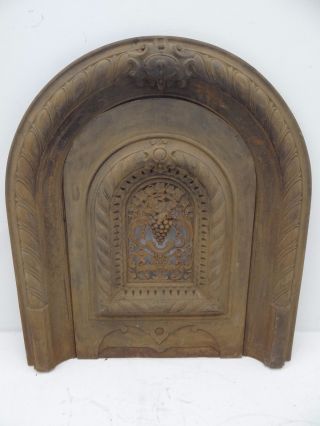 Antique Victorian Metal Cast Iron Fireplace Woodstove Decorative Front Door Vent photo