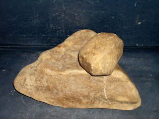 Indian Artifact Grinding Stone Mortar Pestle Metate & Mano photo