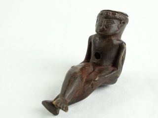 Antique Tribal Carved Wood Ancestral Figural Pipe Oceanic Indonesia Ex Dr Elliot photo