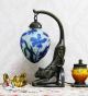 Vintage Art Noveau Retro Galle Blue Orchid Table Lamp With Cat Base Lamps photo 3