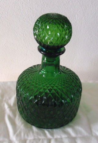 1970 ' S Green Diamond Pattern Brandy Decanter W Stopper photo