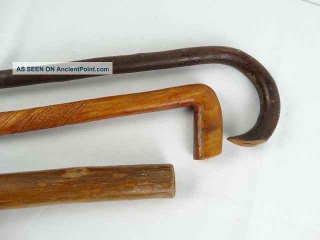 3 Antique Wooden Walking Sticks Inc Japanese With Applied Manuki And Etched Woodenware photo
