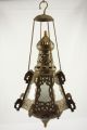 Antique Vintage Moroccan Hanging Candle Lantern Light Pierced Brass & Glass Chandeliers, Fixtures, Sconces photo 1