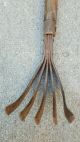 Vintage Garden Hand Tool Metal Head Wood Handle,  Rake Cultivator 20 3/4 