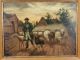 19thc Antique Primitive Folk Art Sheep Herder & Dog Dirt Road Landscape Painting Primitives photo 1
